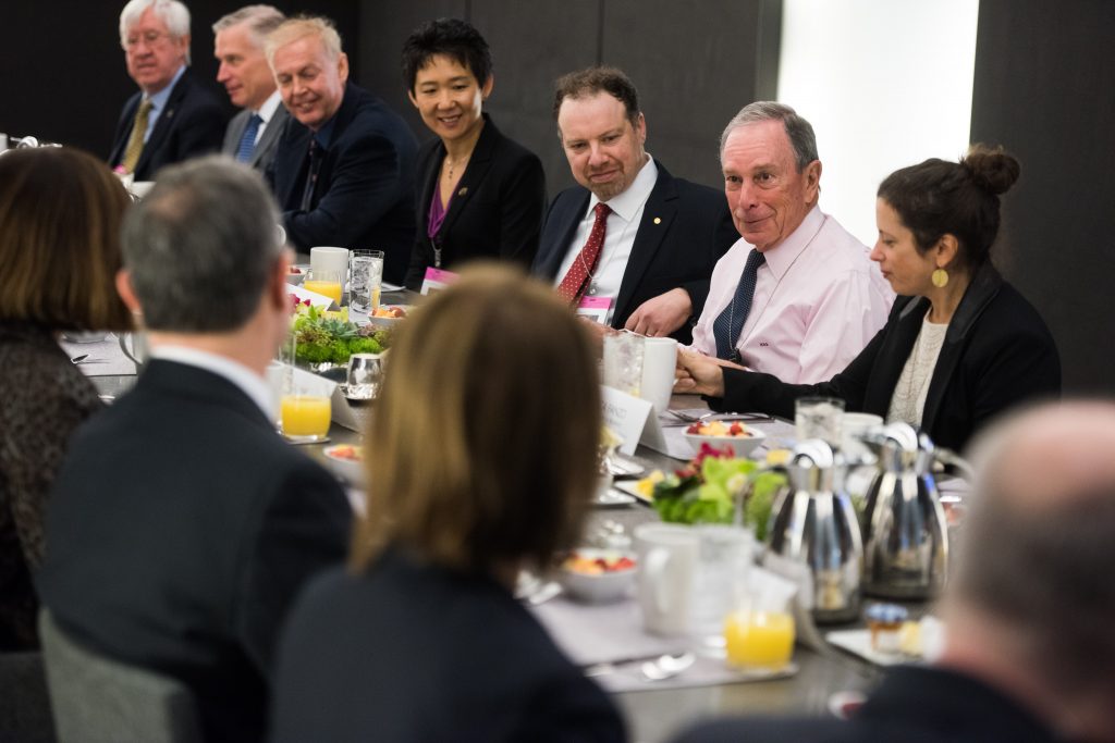Michael Bloomberg meets with JHU Bloomberg Distinguished Professors.